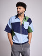 Blue Tricolour Cut & Sew Zipped Corduroy Shirt Shirts Fugazee 