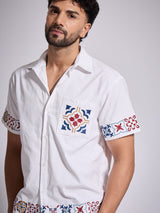 White Patterned Embroidered Corduroy Shirt Shirts Fugazee 