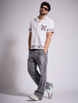 Grey Distressed Flared Denim Jeans Fugazee 