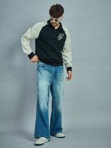 Black & Ecru Raglan Monogram Polo Sweatshirt Sweatshirts Fugazee 