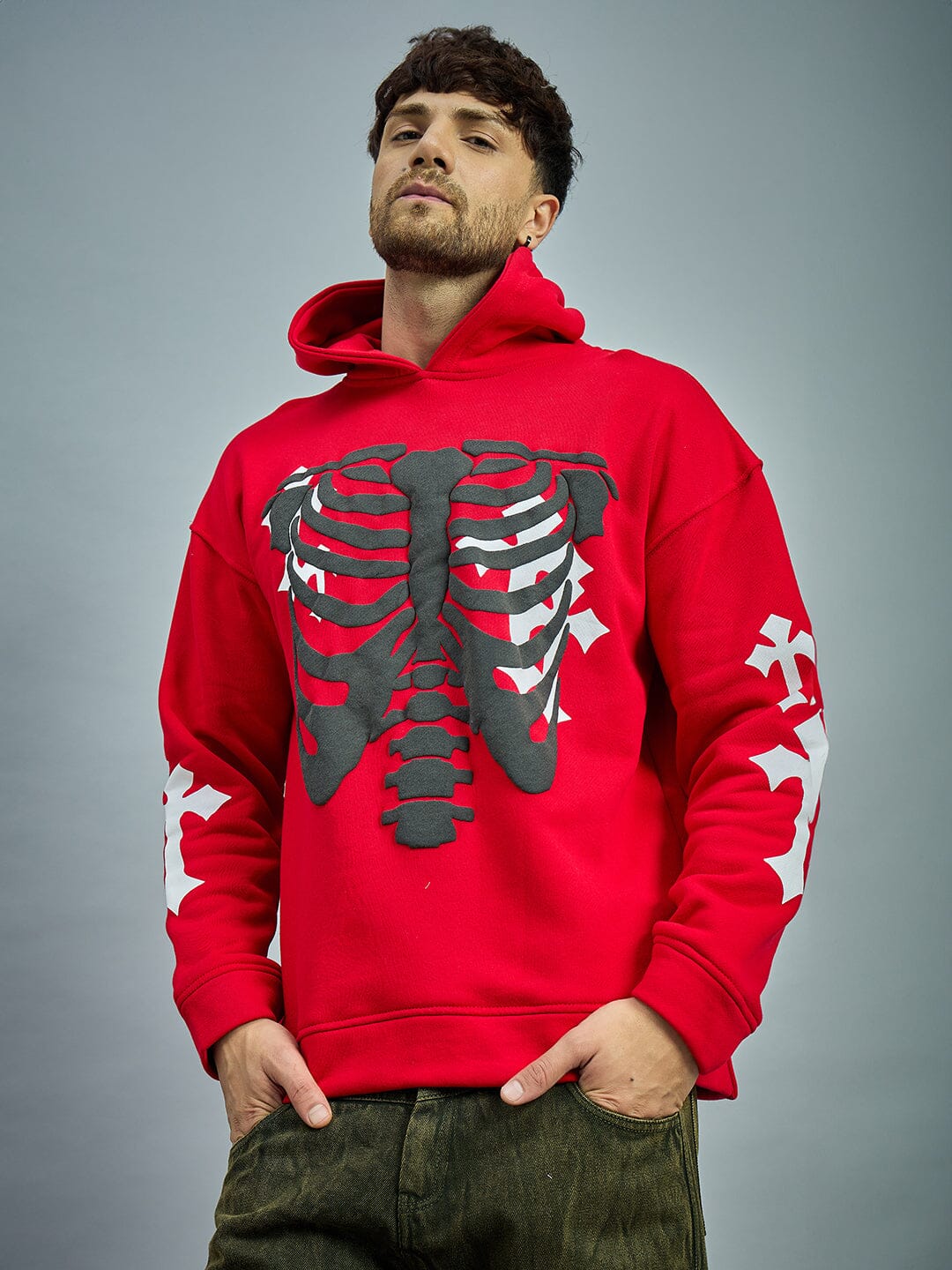 Mens Hoodies Red Hoodie Design Fashion Men Clothing 50% Cotton 50