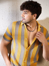 Yellow & Grey Striped Crochet Shirt Shirts Fugazee 