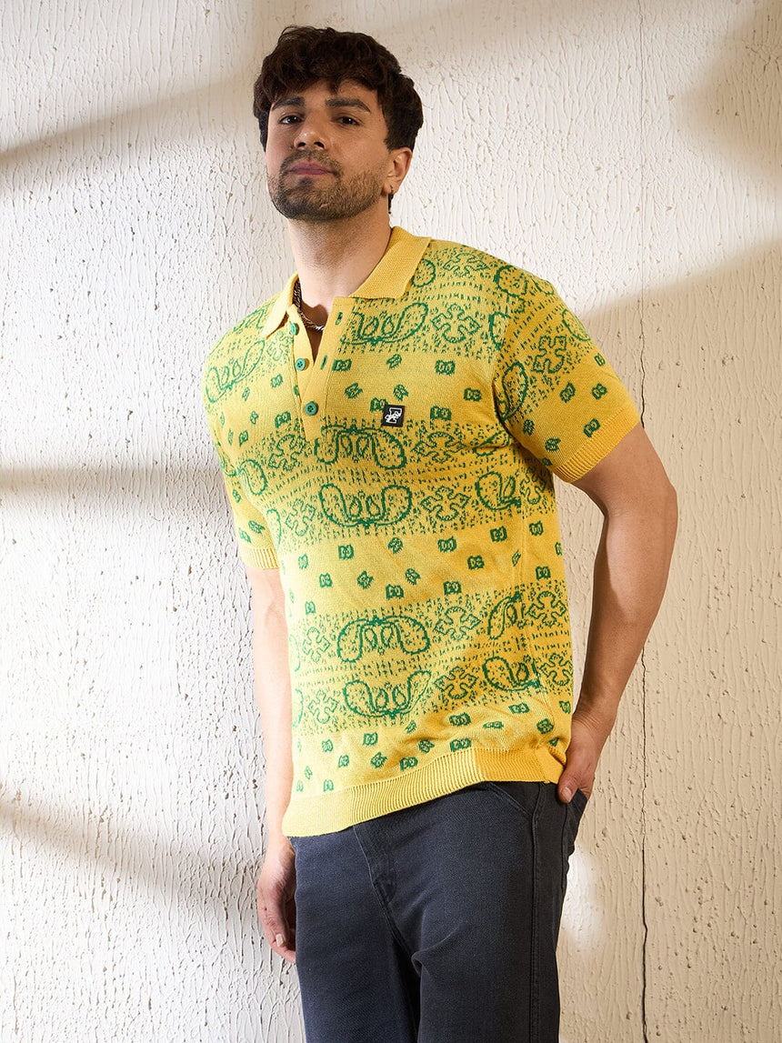 Lemon Paisley Knitted Polo Tshirt T-shirts Fugazee 