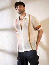 Ecru Crochet Striped Knitted Shirt Shirts Fugazee 