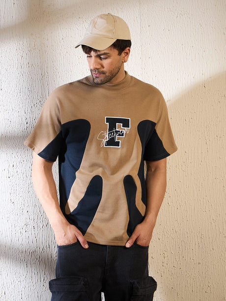 Biege & Navy Cut & Sew Oversized Tshirt T-shirts Fugazee 