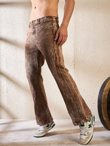 Cinnamon Grunge Wash Cut & Sew Flared Denim Jeans Fugazee 