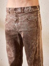 Cinnamon Grunge Wash Cut & Sew Flared Denim Jeans Fugazee 