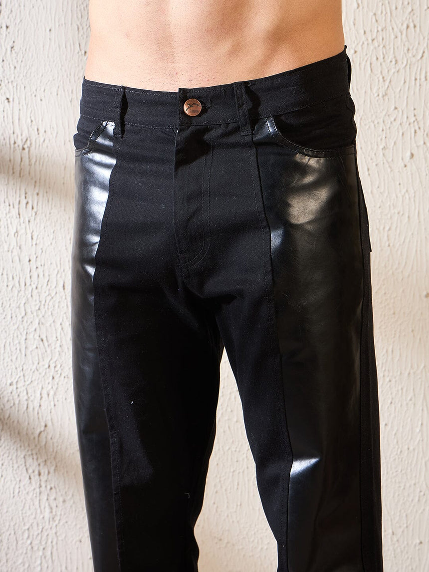 Black Wide Leg Faux Leather Trousers Trousers Fugazee 