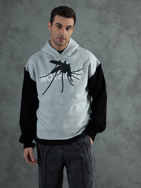 Grey Cropped Hoodie With Contrast Sleeves Sweatshirts Fugazee 