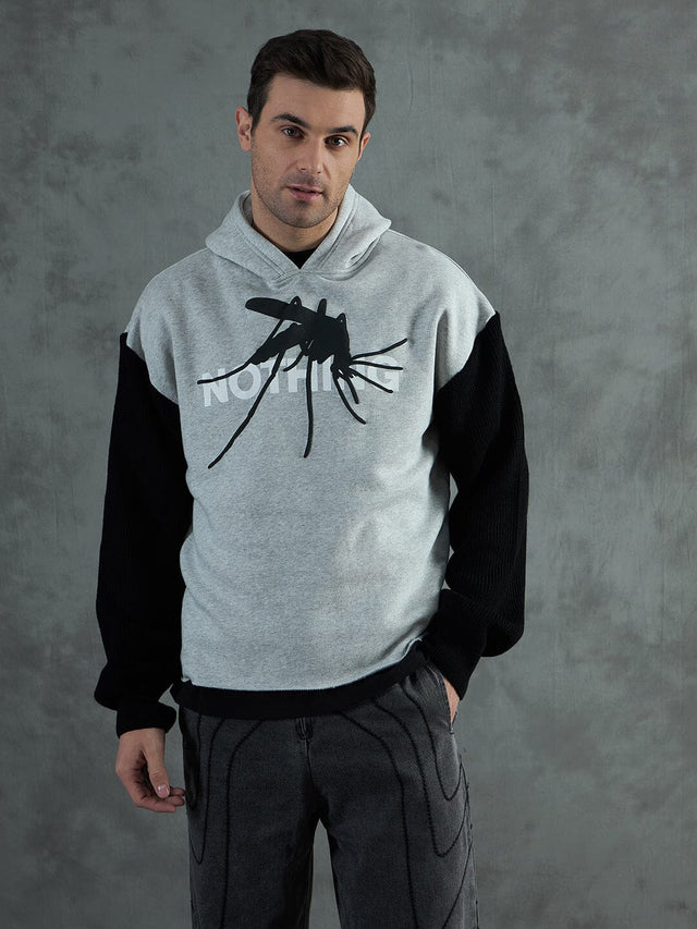 Grey Cropped Hoodie With Contrast Sleeves Sweatshirts Fugazee 