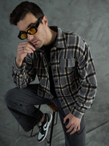 Grey Plaid Woollen OverShirt Shackets Fugazee 