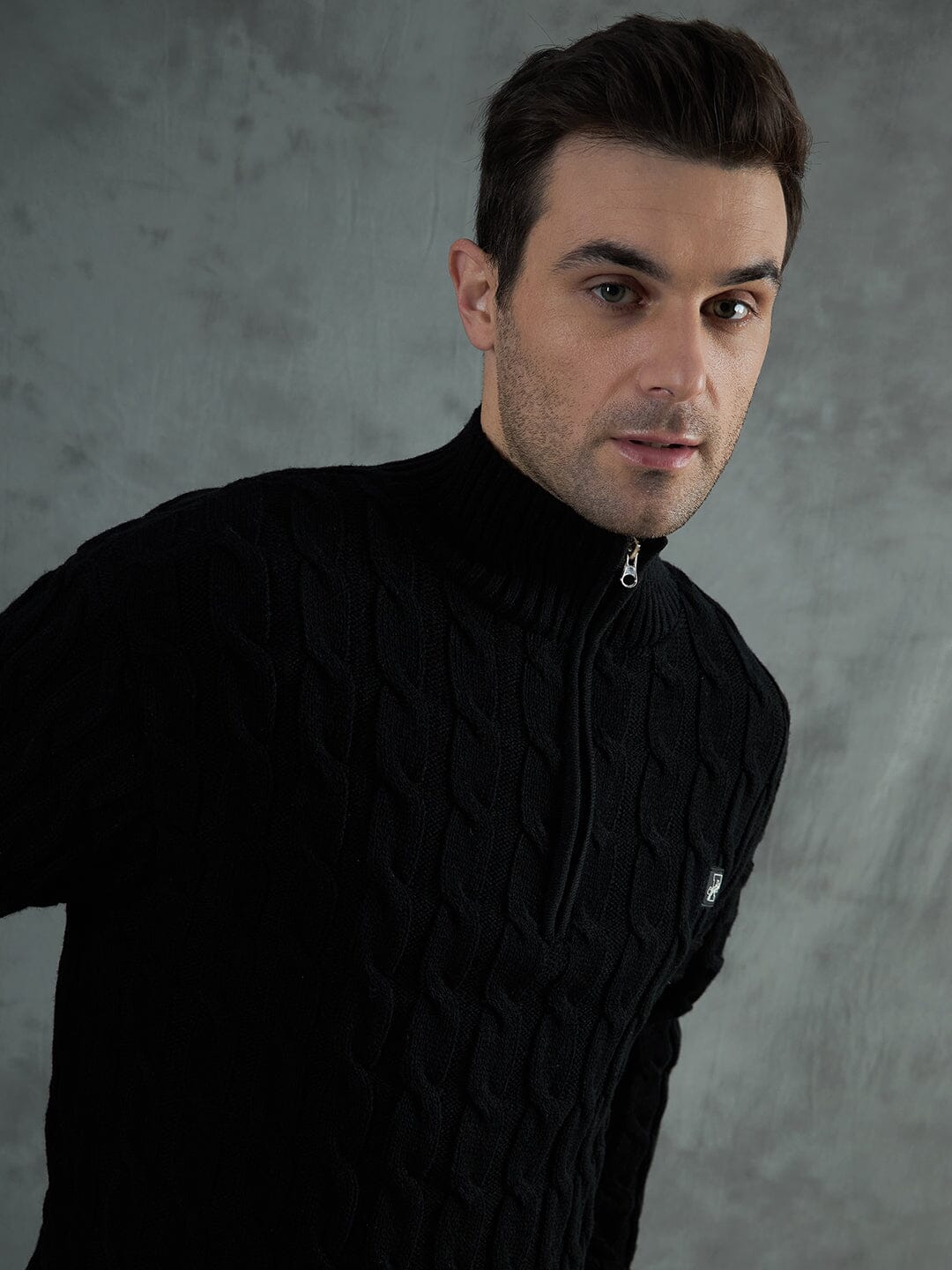 Black Cabel Knit Turtle Neck Sweater | Buy Mens Sweaters | Fugazee