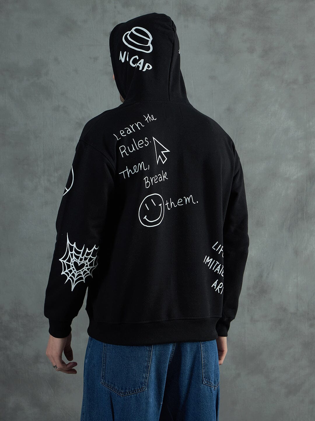 Black Graffiti Oversized Hoodie | Buy Mens Sweatshirt | Fugazee