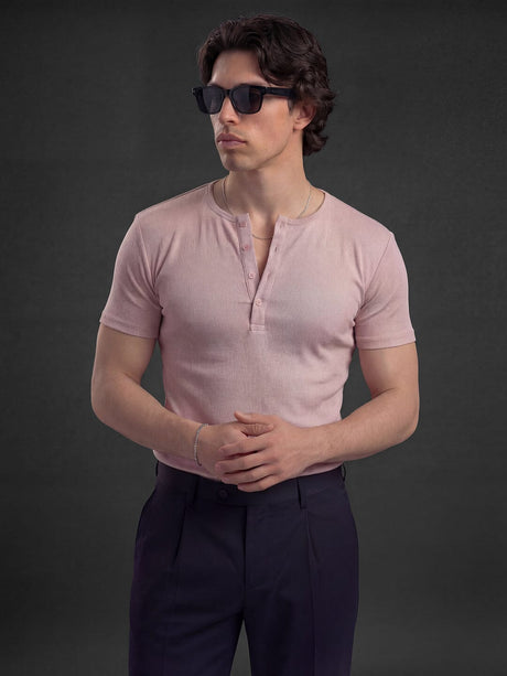 Tropical Peach Ribbed Henley Short Sleeves Tshirt T-Shirts Fugazee 