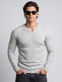 Grey Melange Notch Neck Ribbed Longsleeve Tshirt T-Shirts Fugazee 