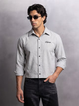 Grey Striped Cropped Full Sleeves Shirt Shirts Fugazee 