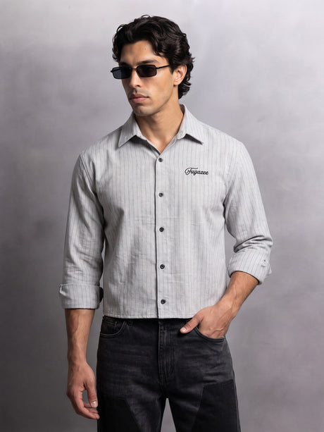 Grey Striped Cropped Full Sleeves Shirt Shirts Fugazee 