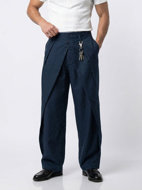 Navy Double Waisted Pleated Trousers Trousers Fugazee 