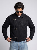 Black Croc Textured Fireman Clasp Harrington Jacket Jackets Fugazee 