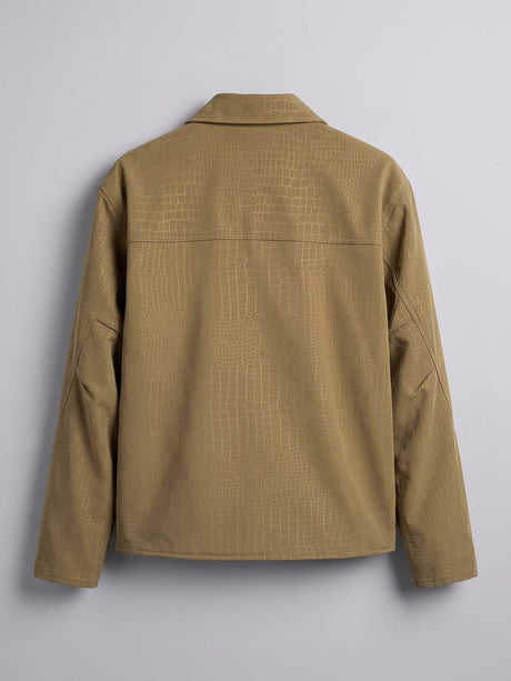 Tan Croc Textured Fireman Clasp Harrington Jacket Jackets Fugazee 