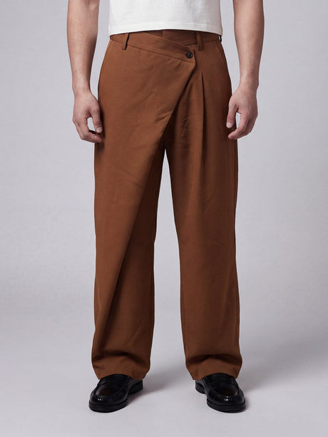 Tan Draped Tailored Trousers Trousers Fugazee 