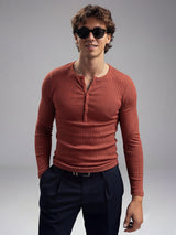 Rust Ribbed Henley Longsleeves Tshirt T-Shirts Fugazee 