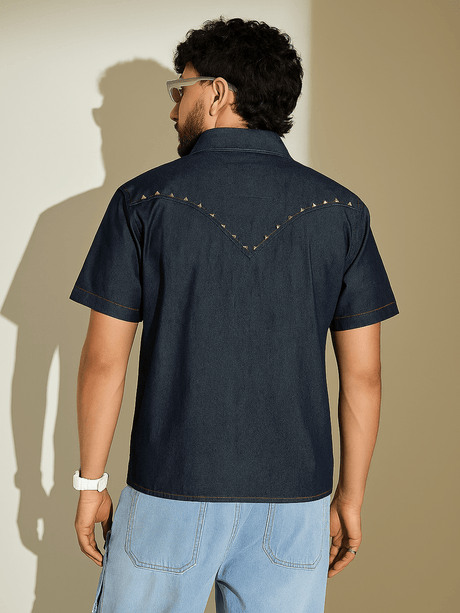 Dark Wash Studded Denim Shirt Shirts Fugazee 