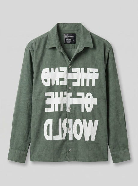 Pine Green Graphic Corduroy Cropped Shirt Shirts Fugazee 