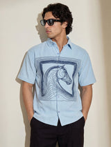 Sky Blue Horse Embroidery Shirt Shirts Fugazee 