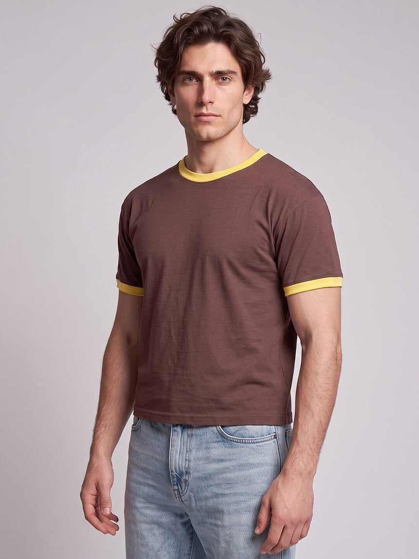Brown Ringer Cropped Tshirt T-Shirts Fugazee 