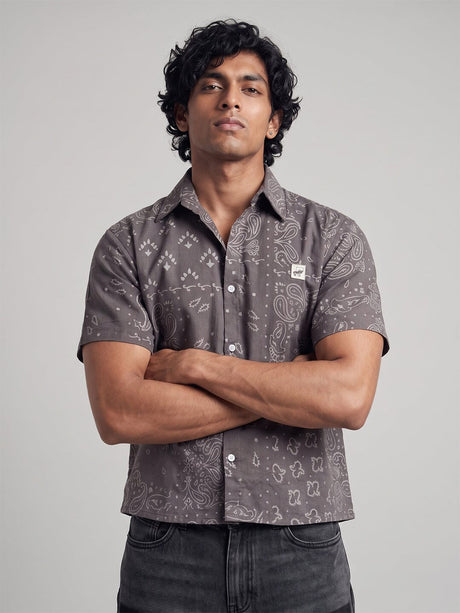 Grey Paisley Cropped Shirt Shirts Fugazee 