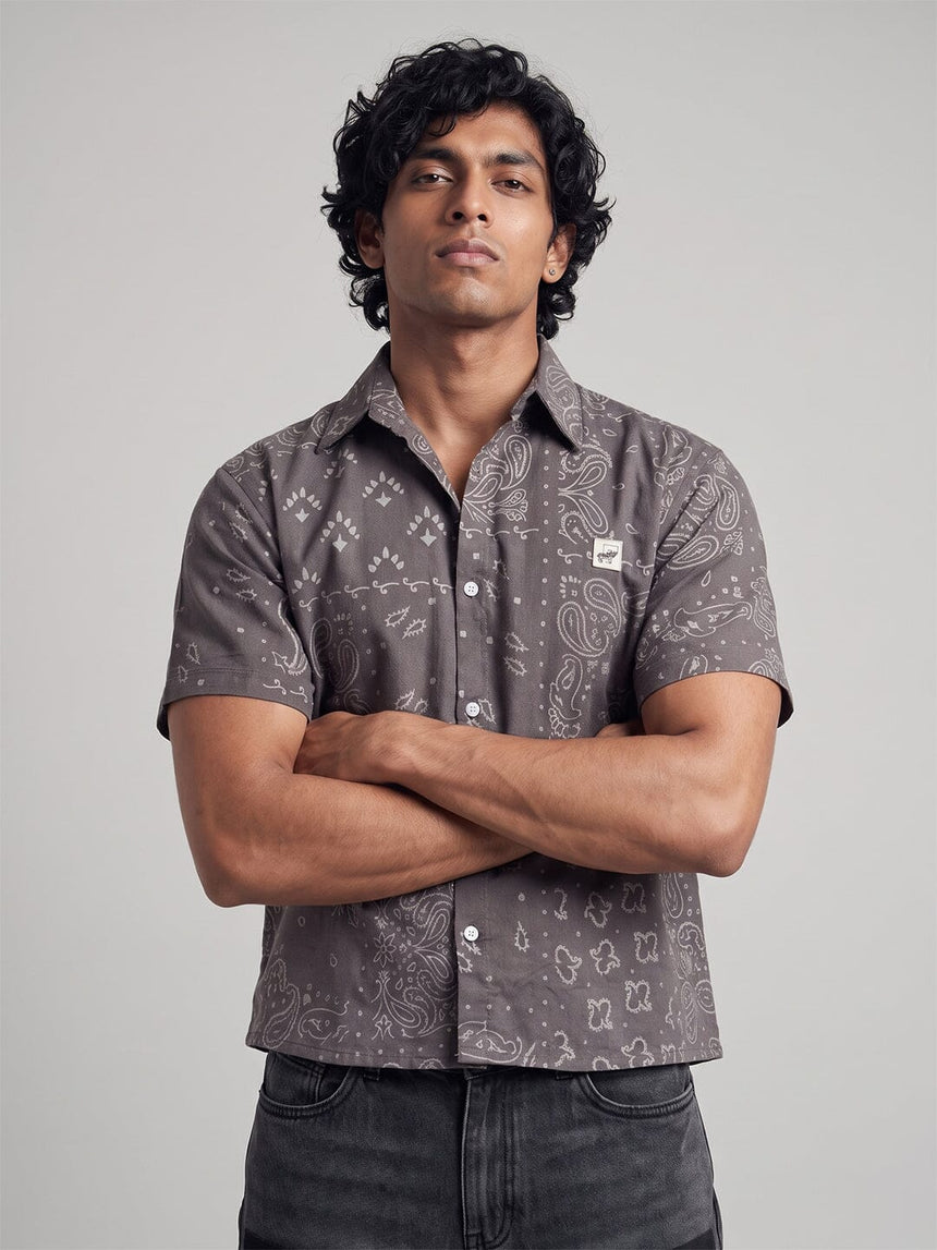 Grey Paisley Cropped Shirt Shirts Fugazee 