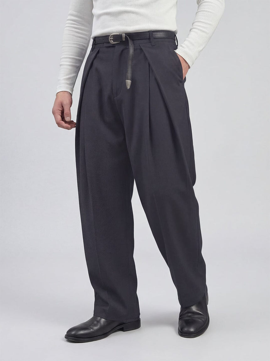Midnight Grey Pleated Korean Trousers Trousers Fugazee 