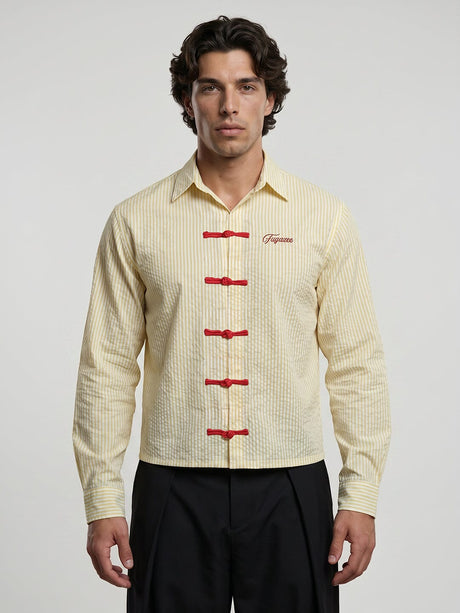 Lemon Striped Frog Buttoned Cropped Shirt Shirts Fugazee 