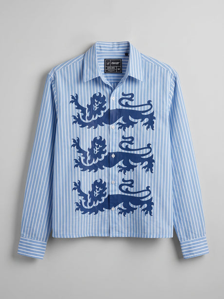 Chambray Blue Lions Graphic Cropped Shirt Shirts Fugazee 