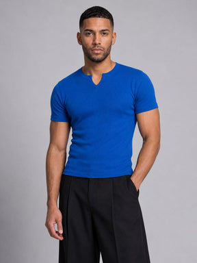 Royal Blue Notch Neck Ribbed Tshirt T-Shirts Fugazee 