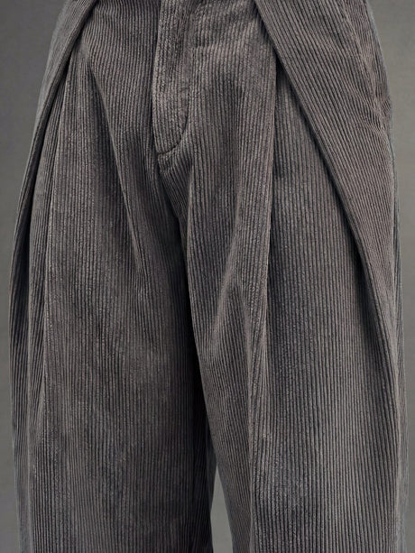 Ash Grey Corduroy Pleated Trousers Trousers Fugazee 