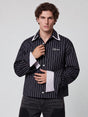 Navy Blue Striped Double Collared Cropped Shirt Shirts Fugazee 