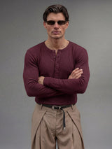 Maroon Ribbed Henley Longsleeves Tshirt T-Shirts Fugazee 