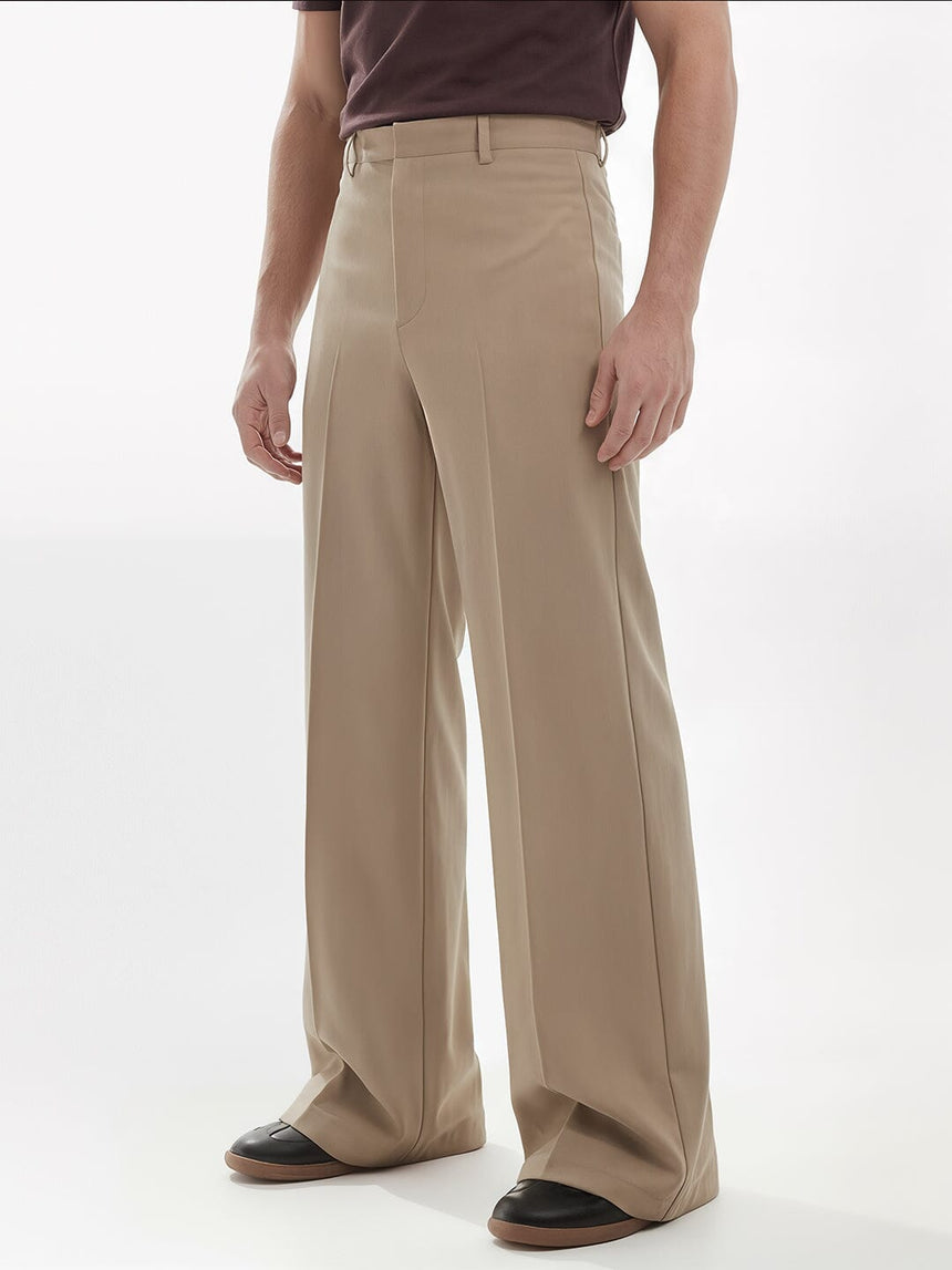 Beige High waisted Bell Bottom Trousers Trousers Fugazee 