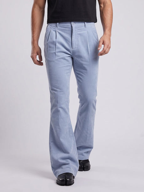 Sky Corduroy Pleated Flared Trousers Trousers Fugazee 