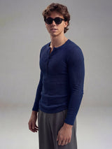 Navy Ribbed Henley Longsleeves Tshirt T-Shirts Fugazee 