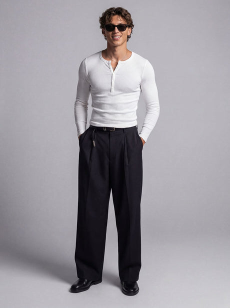 White Ribbed Henley Longsleeves Tshirt T-Shirts Fugazee 