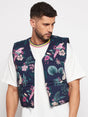 Navy Floral Print Sleeveless Puffer Jacket Jackets Fugazee 