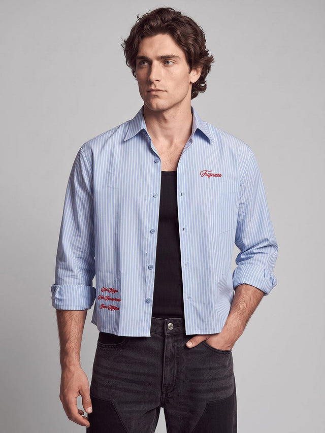 Heather Blue Pinstriped Cropped Shirt Shirts Fugazee 