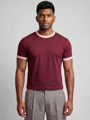 Maroon Cropped Ringer Tshirt T-Shirts Fugazee 