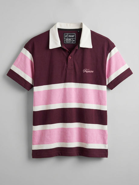 Crimson Striped Cropped Polo Tshirt T-Shirts Fugazee 