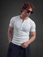 White Ribbed Henley Short Sleeves Tshirt T-Shirts Fugazee 