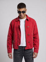 Red Washed Denim Fireman Clasp Jacket Jackets Fugazee 