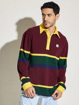 Wine Striped Oversized Longsleeve Polo Tee T-shirts Fugazee 